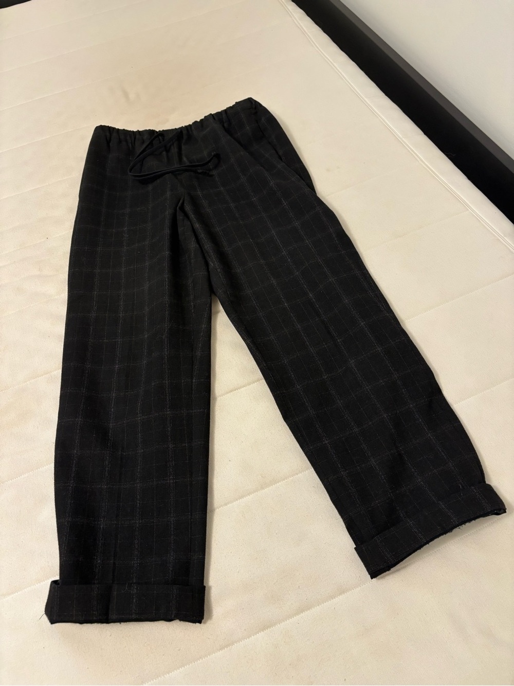 THE GROUP BABATON  Black Windowpane Plaid Drawstring Trousers
